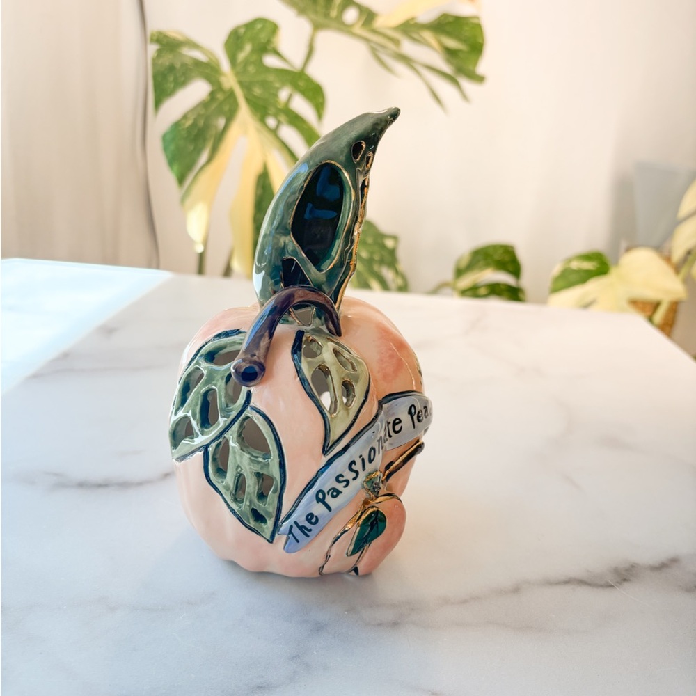 Blue Sky Peach and Green Ceramic Candle Holder - Picture 7 of 8